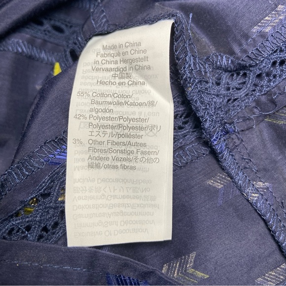 J.Crew Navy Printed Peasant Blouse Boho Cottagecore Long Sleeve Top Size S - Picture 4 of 4